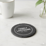 Customized slate coaster with clean bold modern font design