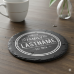 Personalized slate coaster with classic circular border engraving